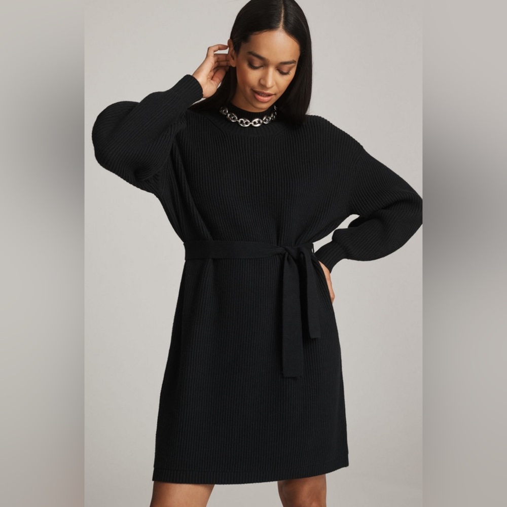 Maeve Long-Sleeve Mock-Neck Tie-Waist Mini Dress Anthropologie Medium